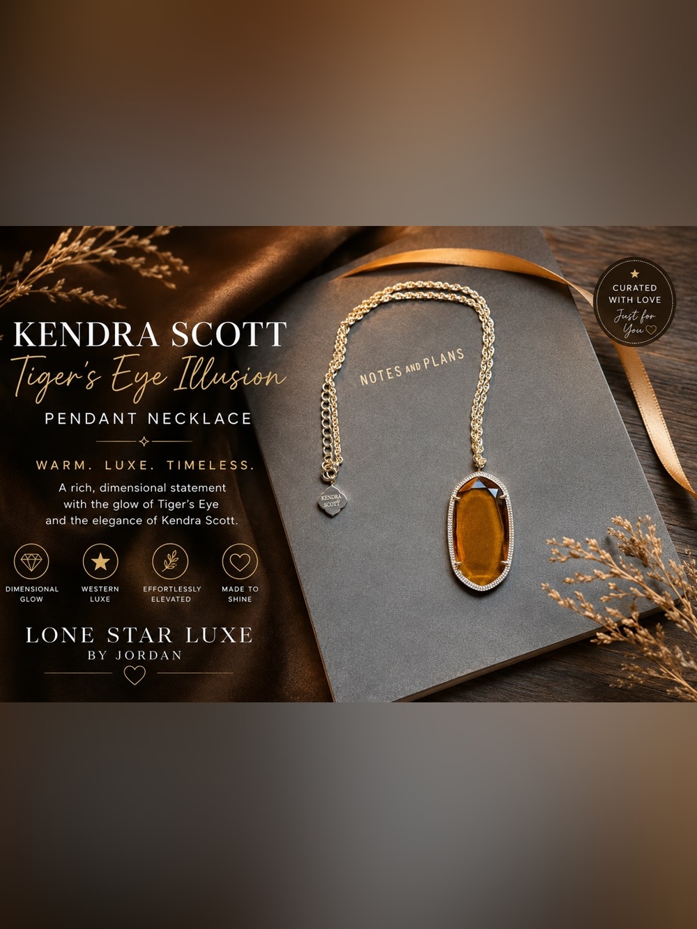 Kendra Scott Custom Tiger’s Eye Illusion Pendant Necklace